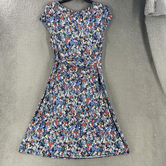 Lands End Dress Womens L Floral Tie Waist Colorful Soft Cotton Modal Stretch - Picture 5 of 14